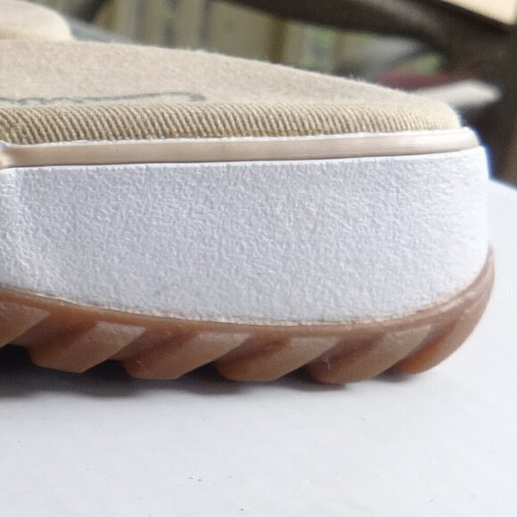 Clark's women's size 7M, canvas slide on sandals Khaki with white trim, padded - Picture 12 of 12